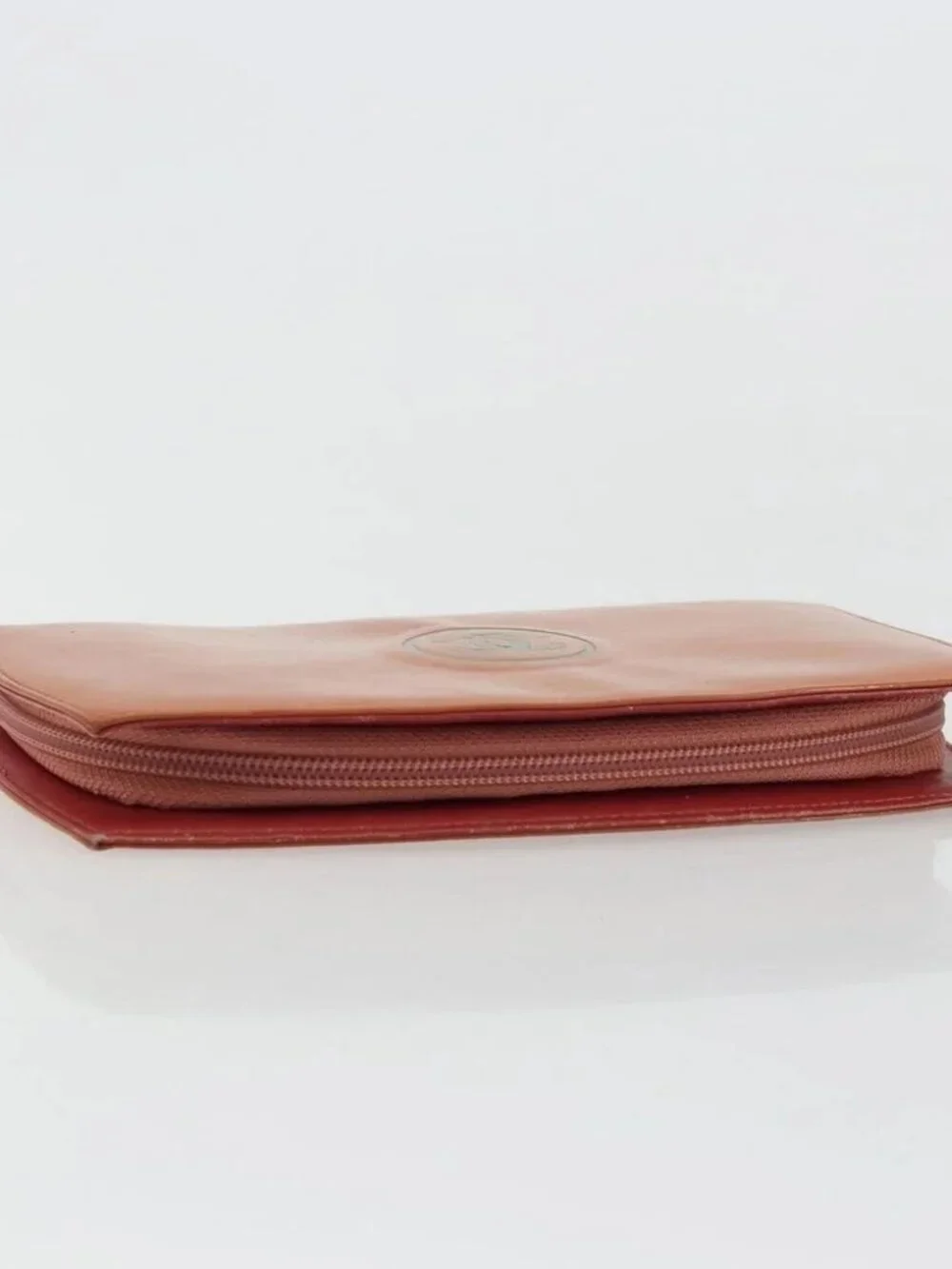 CHANEL Long Wallet Patent leather Orange Silver CC Auth bs34871